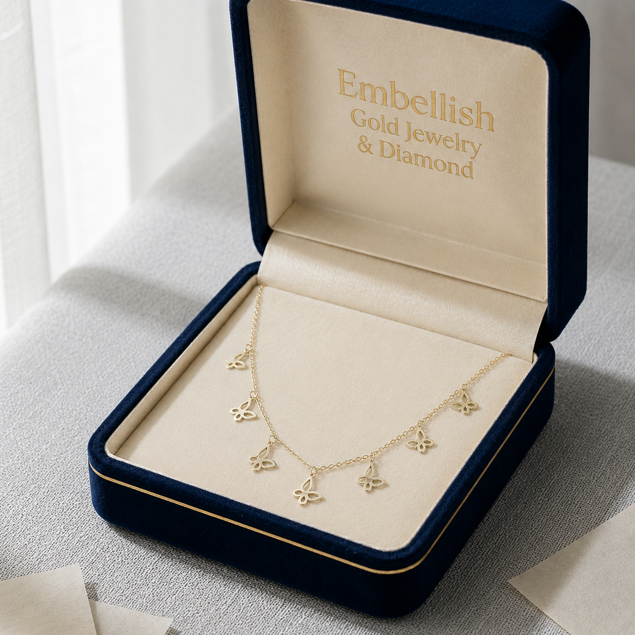 18k Gold 7 Plain Butterfly Necklace - 18k Gold Necklace - Embellish Gold Jewelry & Diamond
