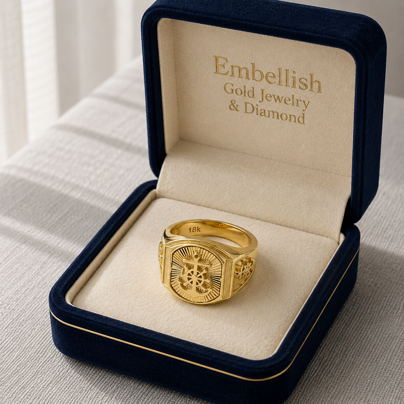 18k Gold Wheel Anchor Ring - 18k Gold Ring - Embellish Gold Jewelry & Diamond
