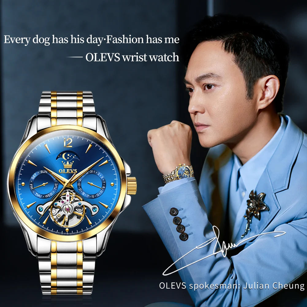 OLEVS 6663 Men Flywheel Fully Automatic Mechanical Watch - Festive Collection - Embellish Gold Jewelry & Diamond