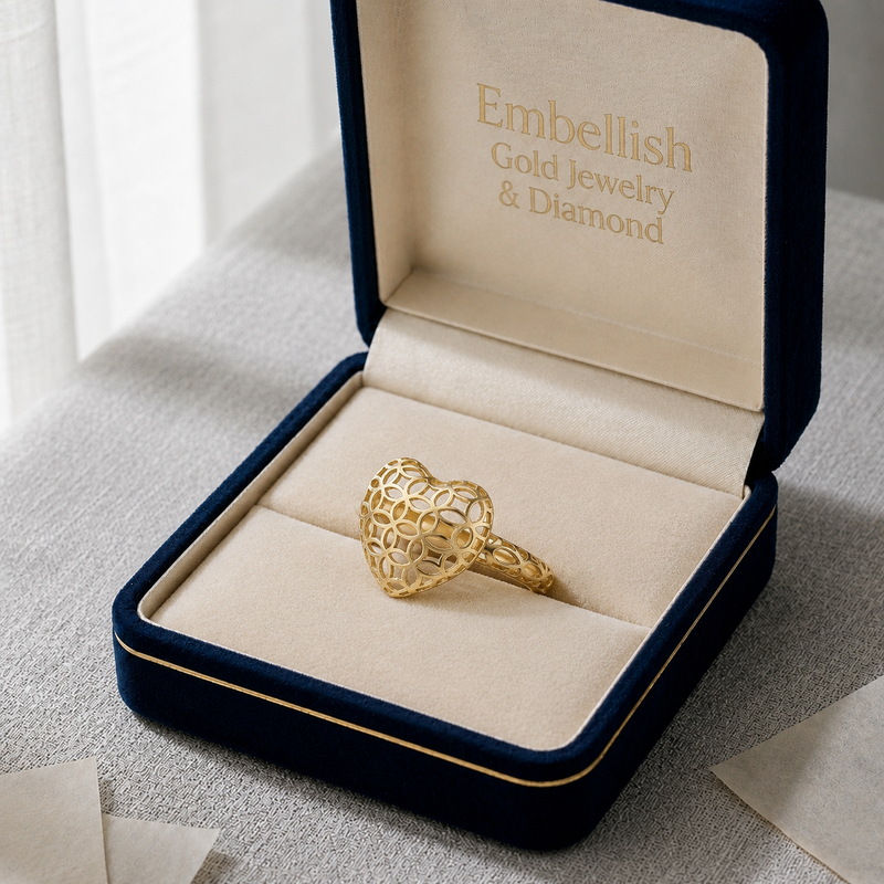 18k Gold Heart Money Ring - 18k Gold Ring - Embellish Gold