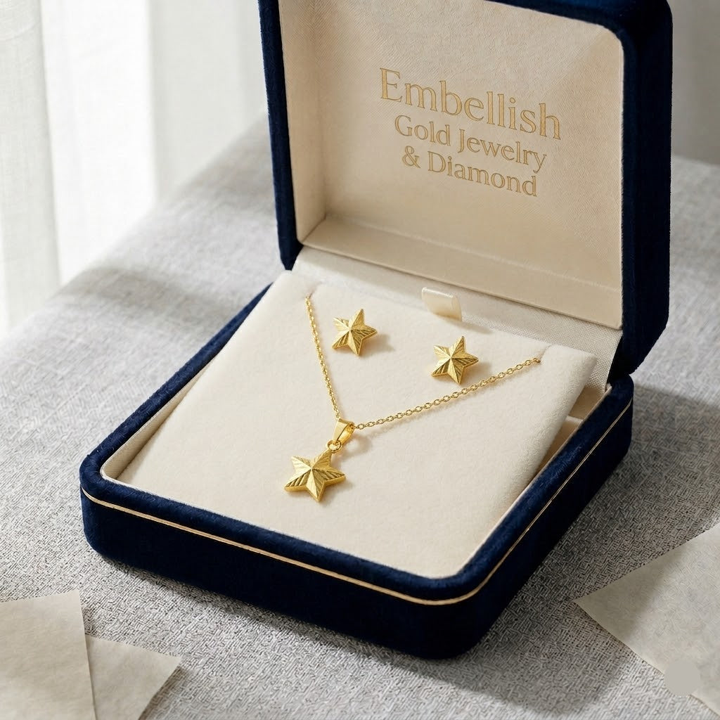 18K Real Gold Super Star Necklace And Earring Set
