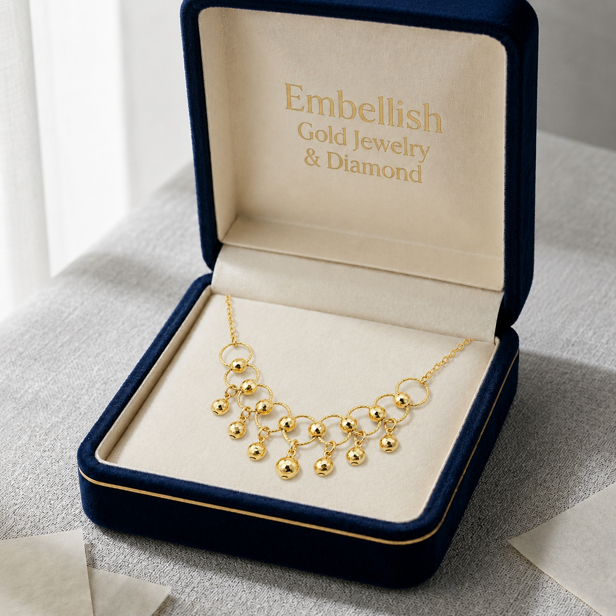 18k Gold 7 Hanging Balls Necklace - 18k Gold Necklace - Embellish Gold Jewelry & Diamond