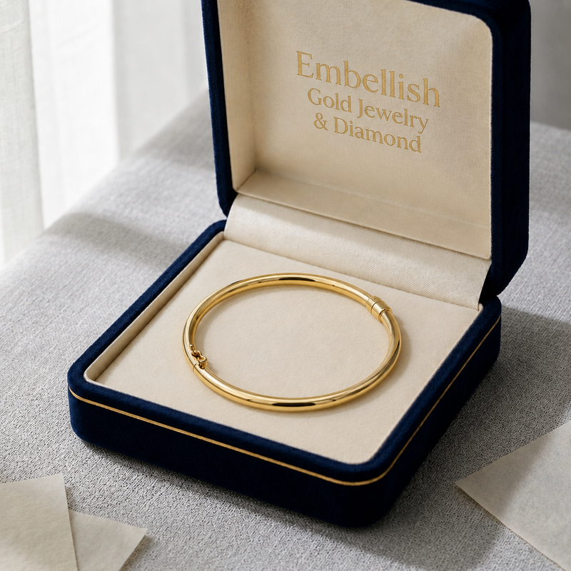 18k Gold Iconic with Spring Bangle - 18k Gold Bangle - Embellish Gold Jewelry & Diamond