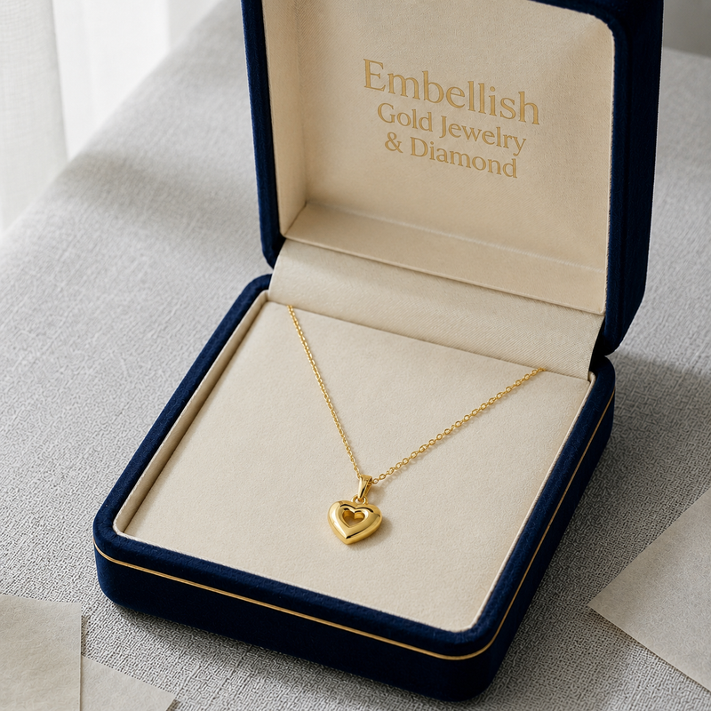 18K Real Gold Plain Heart Necklace - 18k Gold Necklace - Embellish Gold
