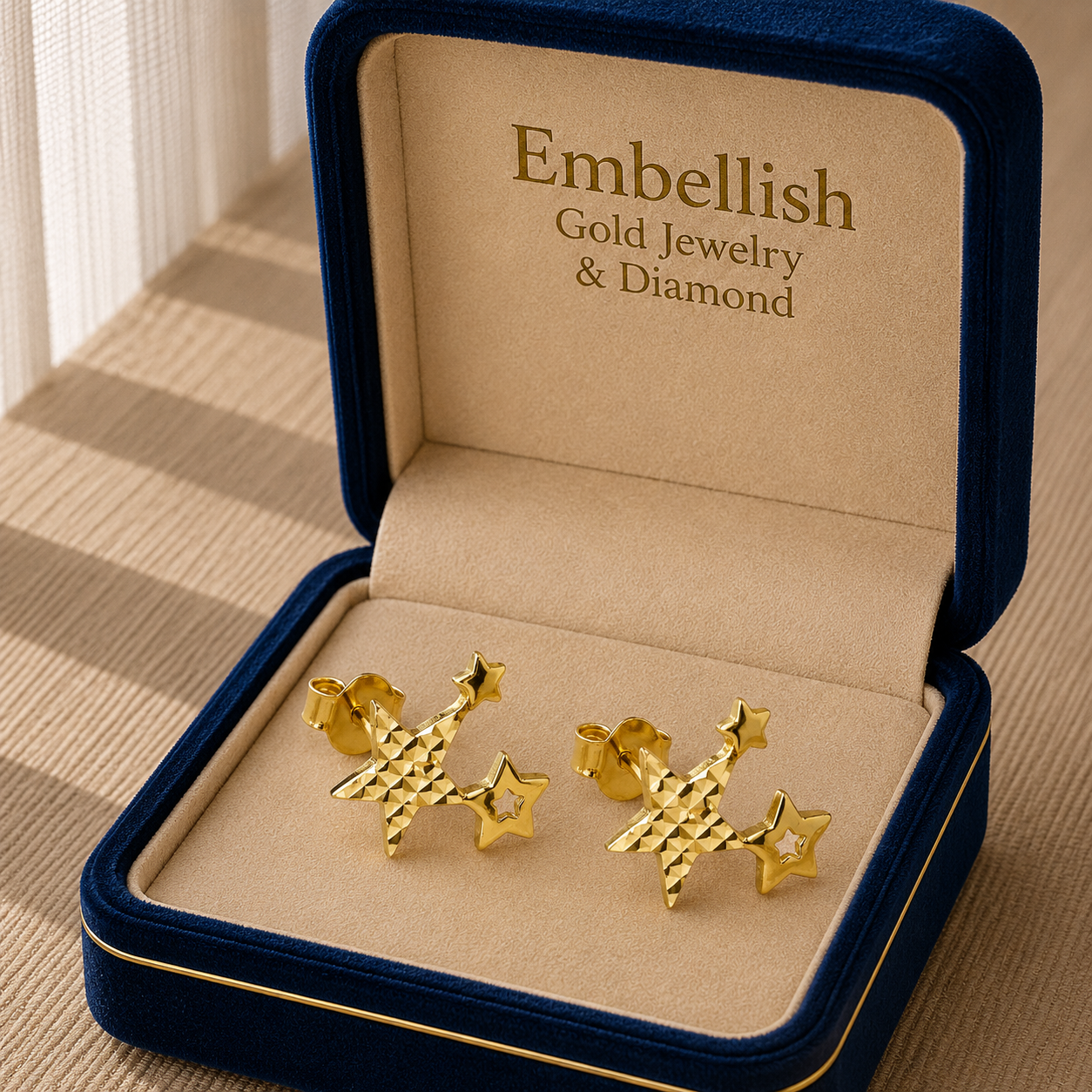 18k Gold 3 Star Stud Earrings - 18k Gold Earrings - Embellish Gold Jewelry & Diamond