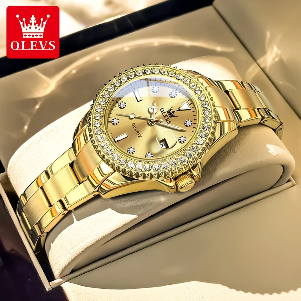 OLEVS Luxury Brand Quartz Watch for Women - Olevs - Embellish Gold Jewelry & Diamond