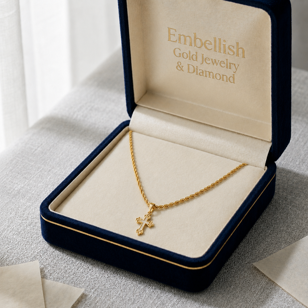 18k Gold Cross Inspired Design Necklace - 18k Gold Necklace - Embellish Gold Jewelry & Diamond