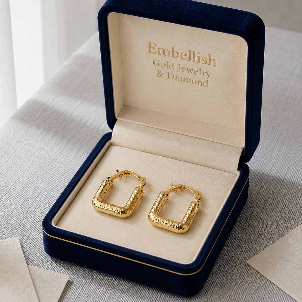 18k Gold Cube Snake Skin Loop Earrings