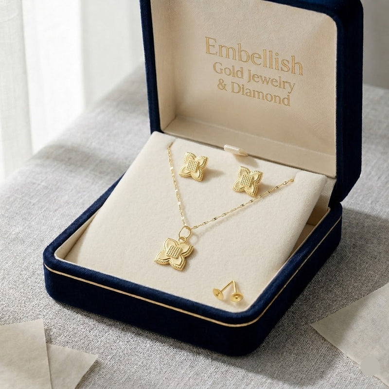 18K Real Gold Rob Flower Necklace And Earring Set - ad collection - Embellish Gold
