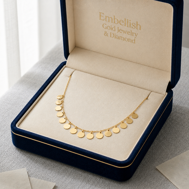 18k Gold Coin Inspired Necklace - 18k Gold Necklace - Embellish Gold Jewelry & Diamond