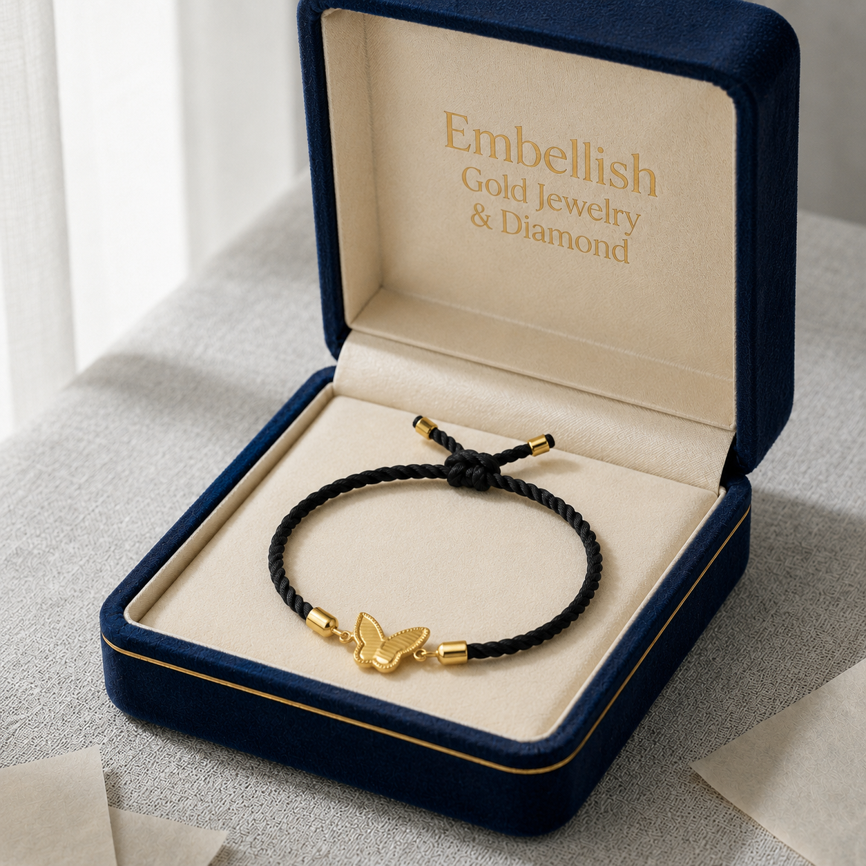 18k Gold Butterfly Bracelet with thread charm - Gold Bracelets - Embellish Gold Jewelry & Diamond