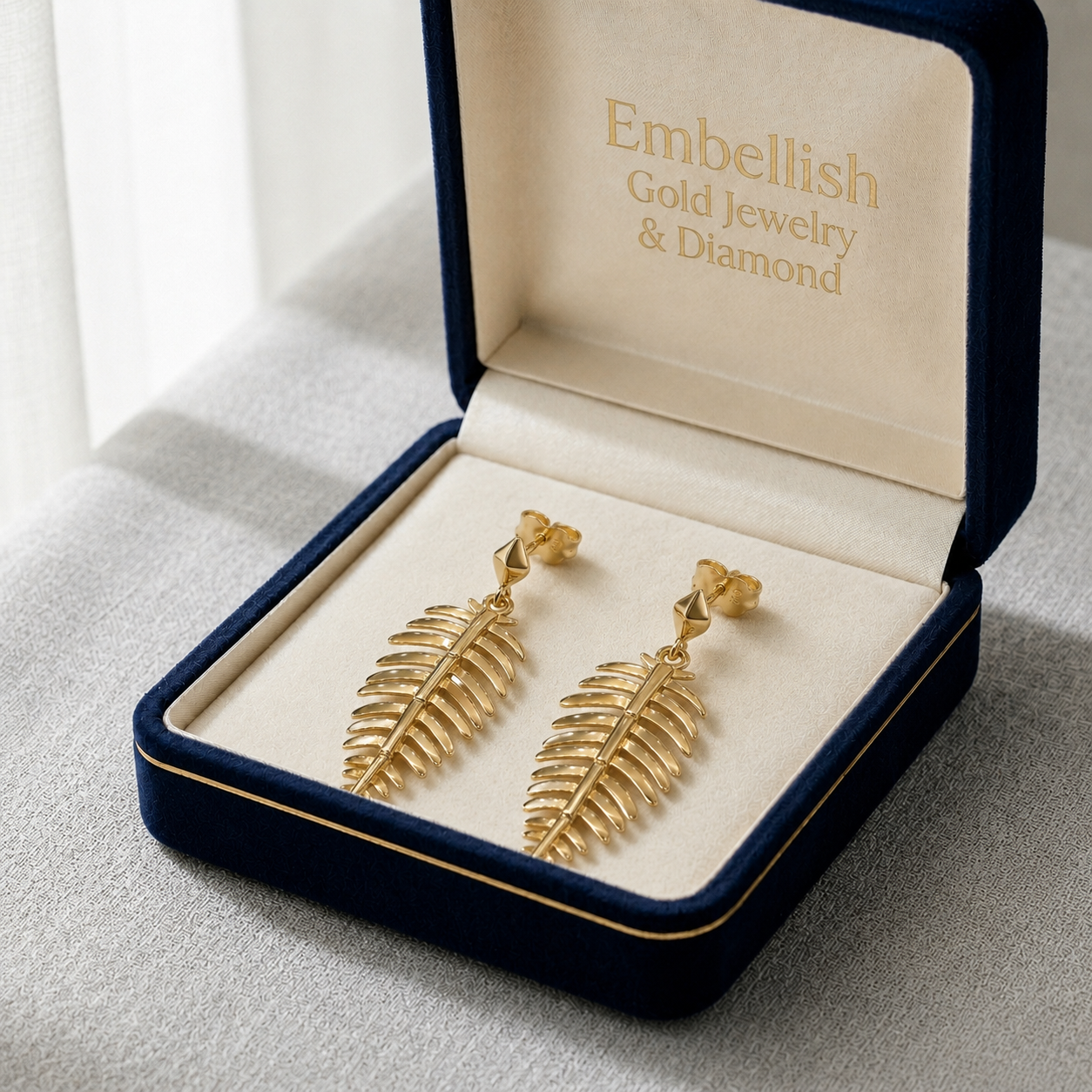 18k Gold Leaf Hanging Earrings - 18k Gold Earrings - Embellish Gold Jewelry & Diamond