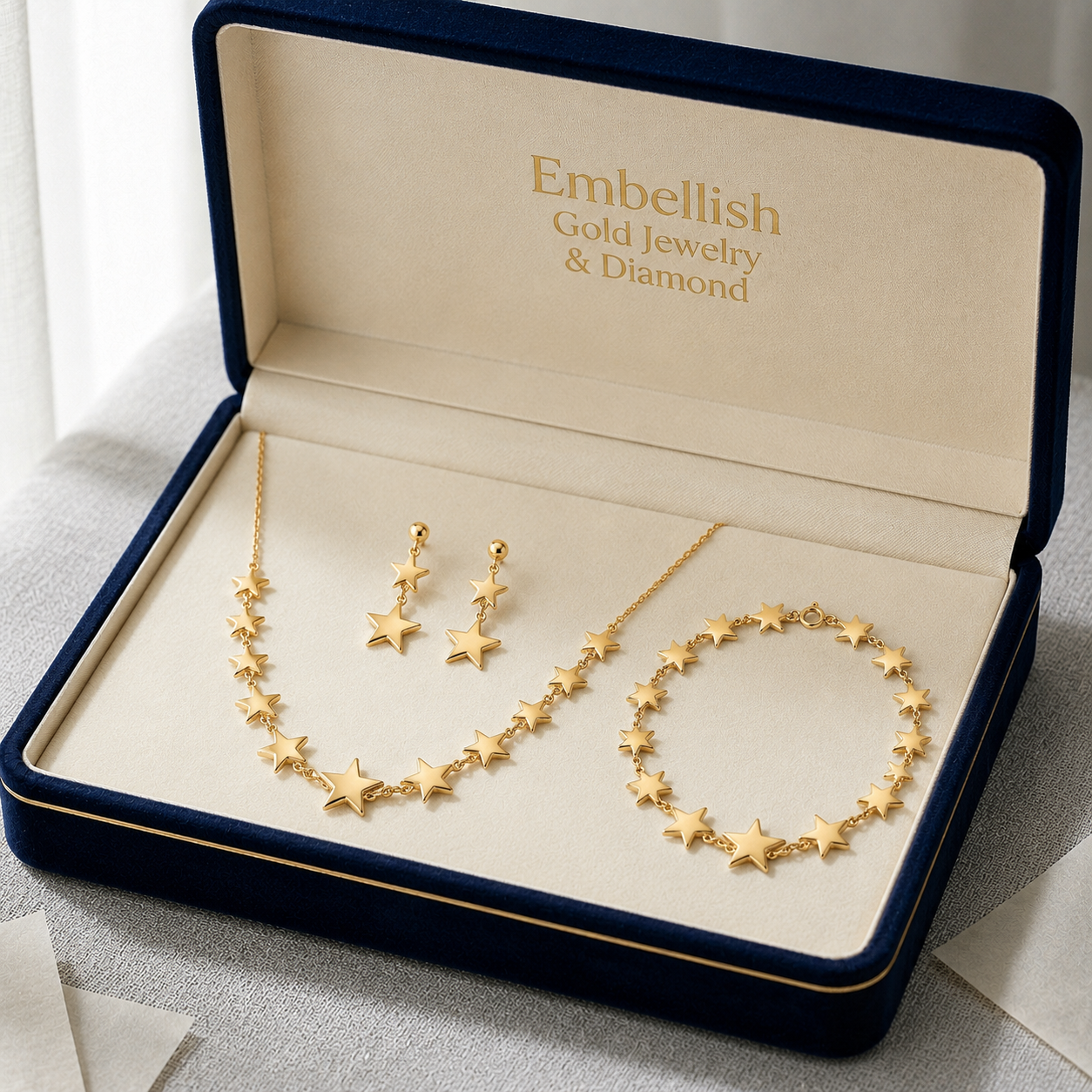 18k Gold Multi Star Jewelry Set - Best Seller - Embellish Gold Jewelry & Diamond