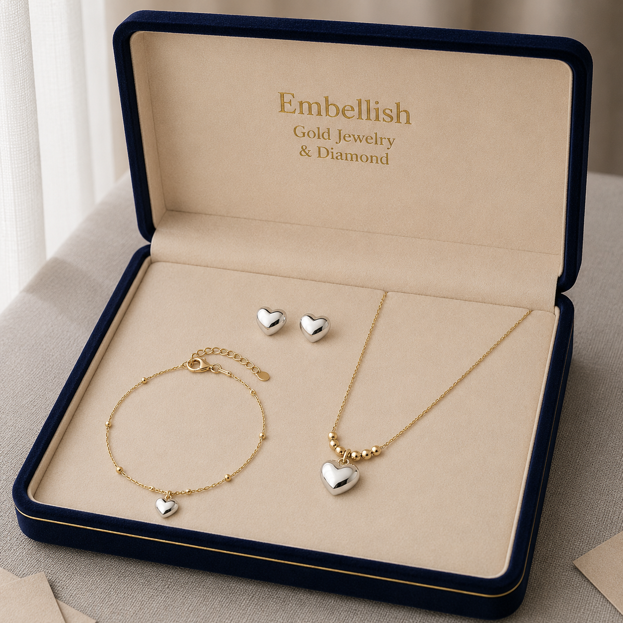 18k Gold Heart Ball Jewelry Set - Best Seller - Embellish Gold Jewelry & Diamond