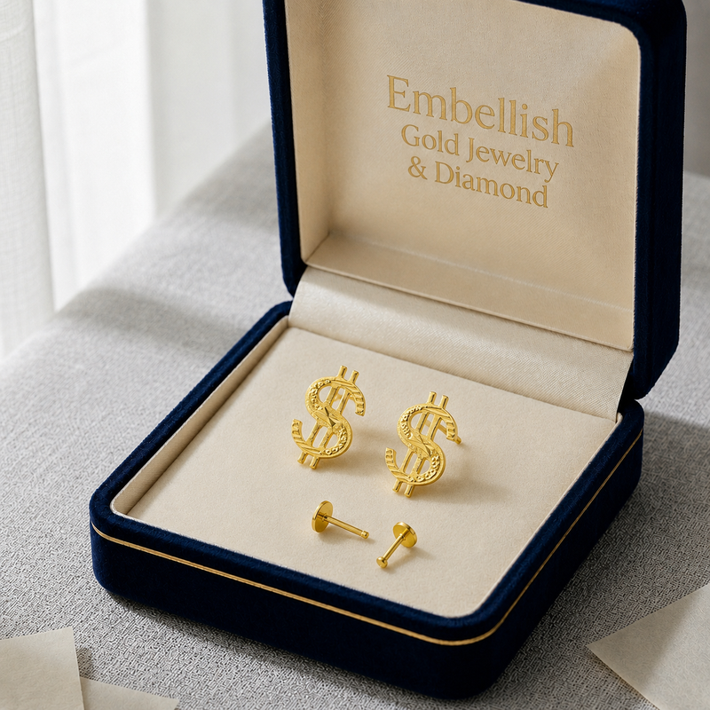 18K Real Gold Dollar Style Earrings - 18k Gold Earrings - Embellish Gold