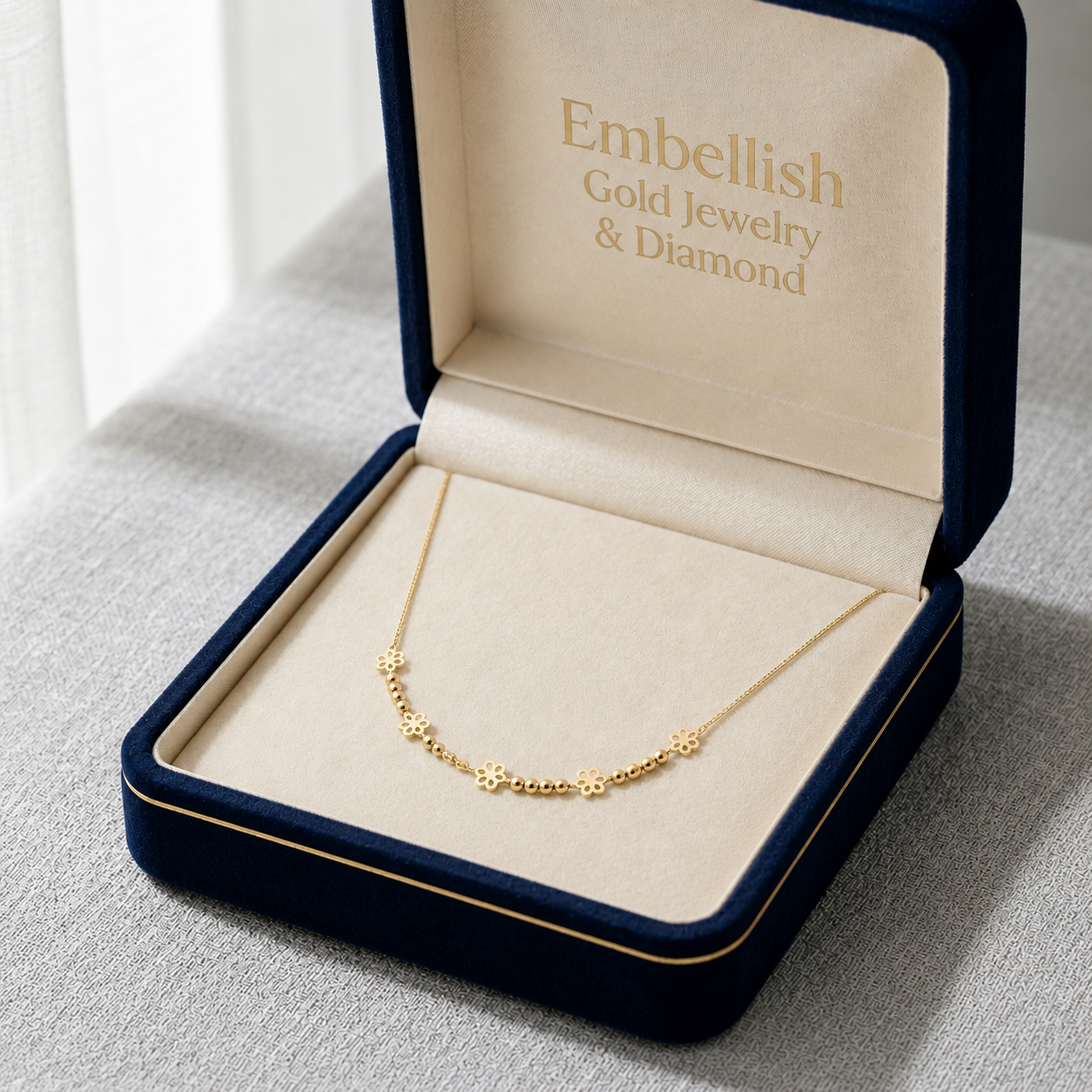 18k Gold Flower with Balls Necklace - 18k Gold Necklace - Embellish Gold Jewelry & Diamond