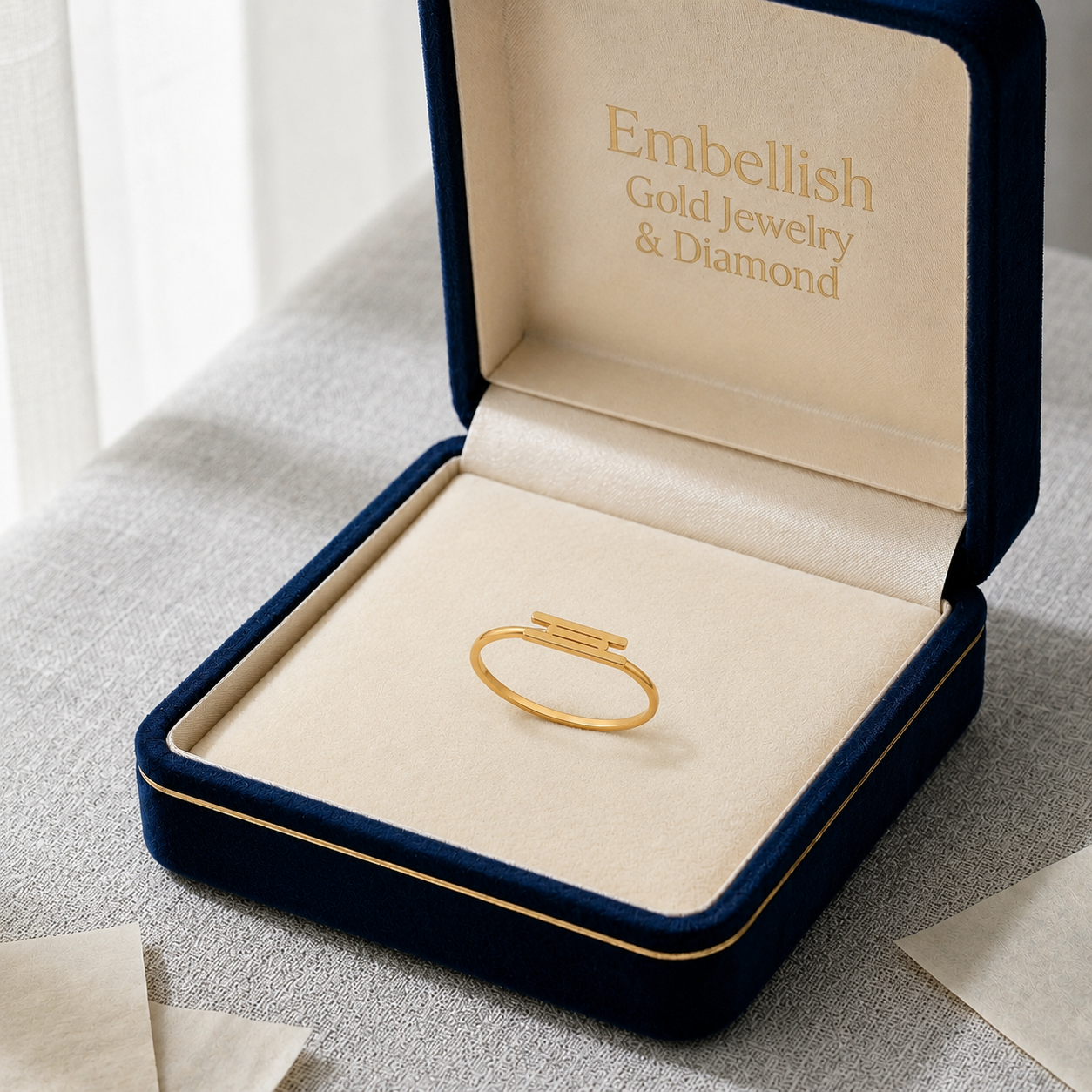 18K Real Saudi Gold Vertical Ring 139 - Festive Collection - Embellish Gold