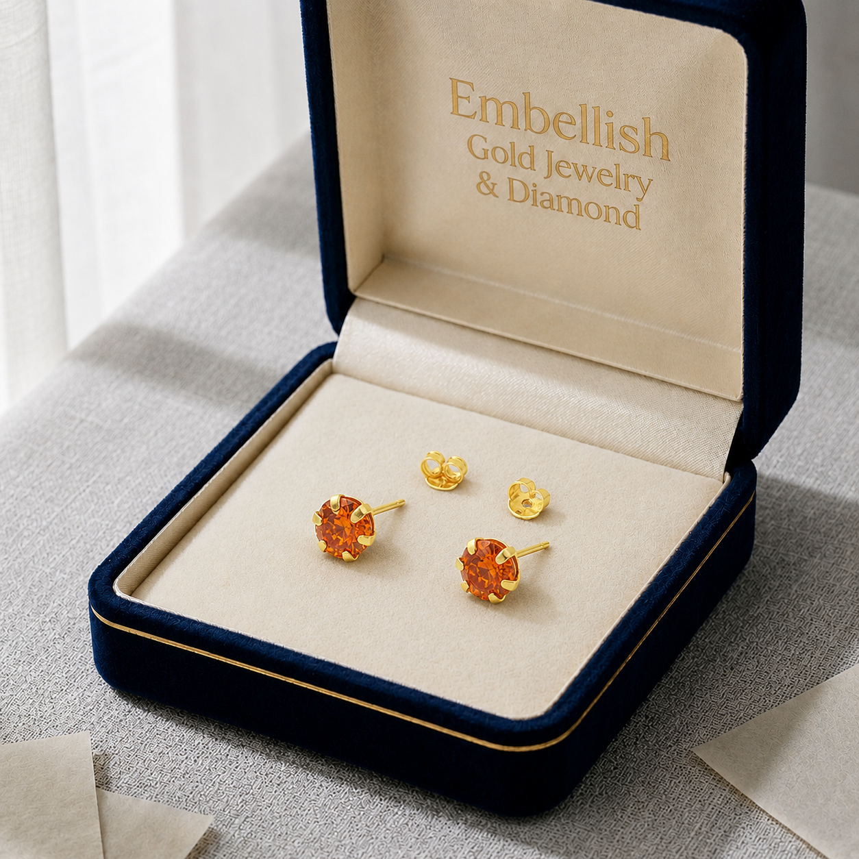 18k Gold Orange Zircon Earrings