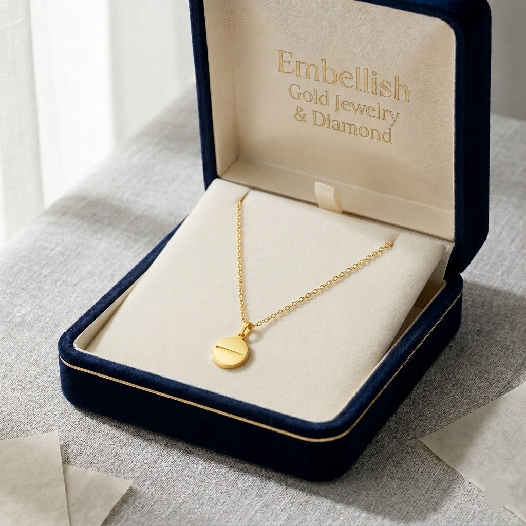 18K Real Gold Button Necklace - 18k Gold Necklace - Embellish Gold