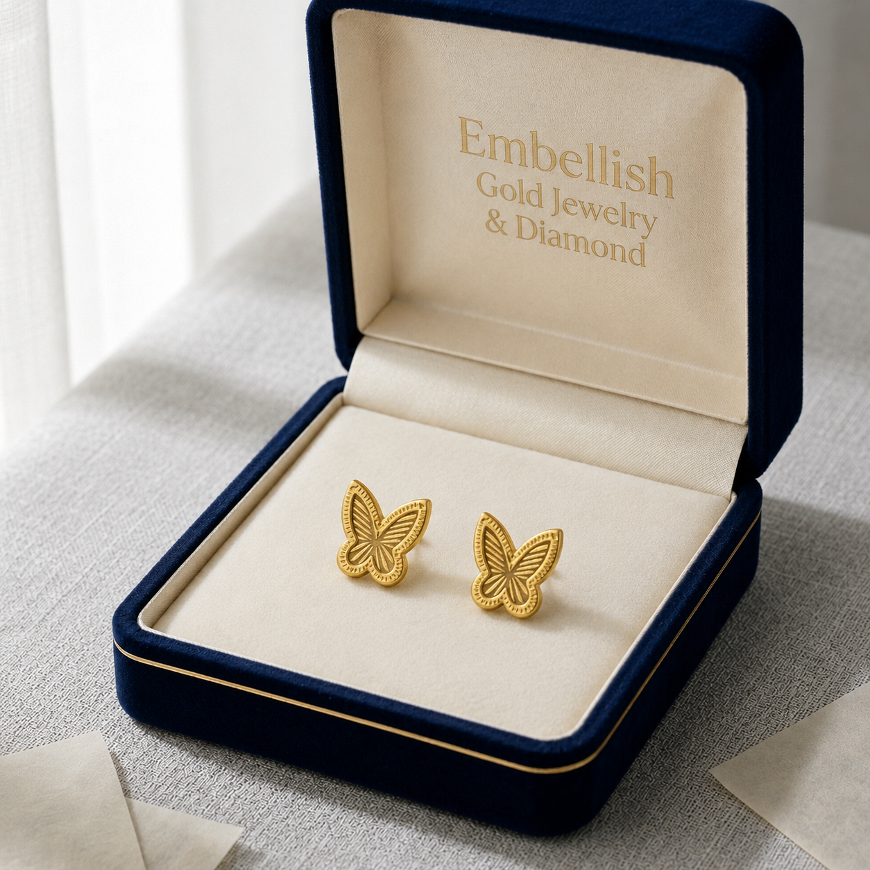 18k Gold Butterfly 2 Screw Earrings - 18k Gold Earrings - Embellish Gold Jewelry & Diamond