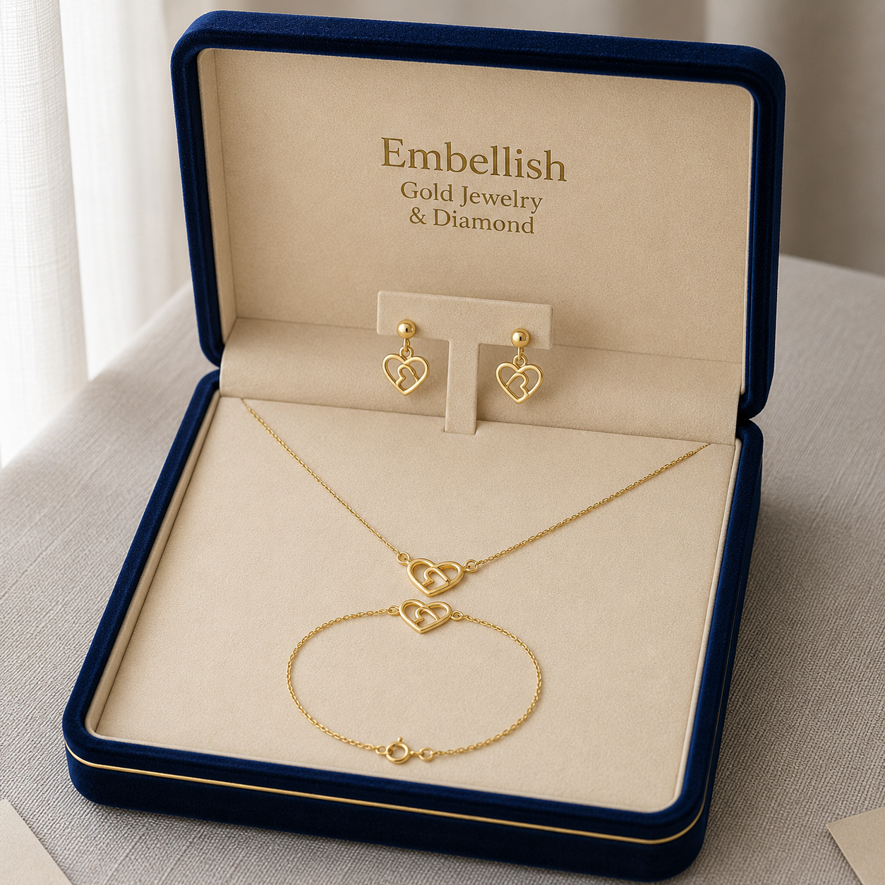 18k Gold Heart in Heart Jewelry Set - Best Seller - Embellish Gold Jewelry & Diamond
