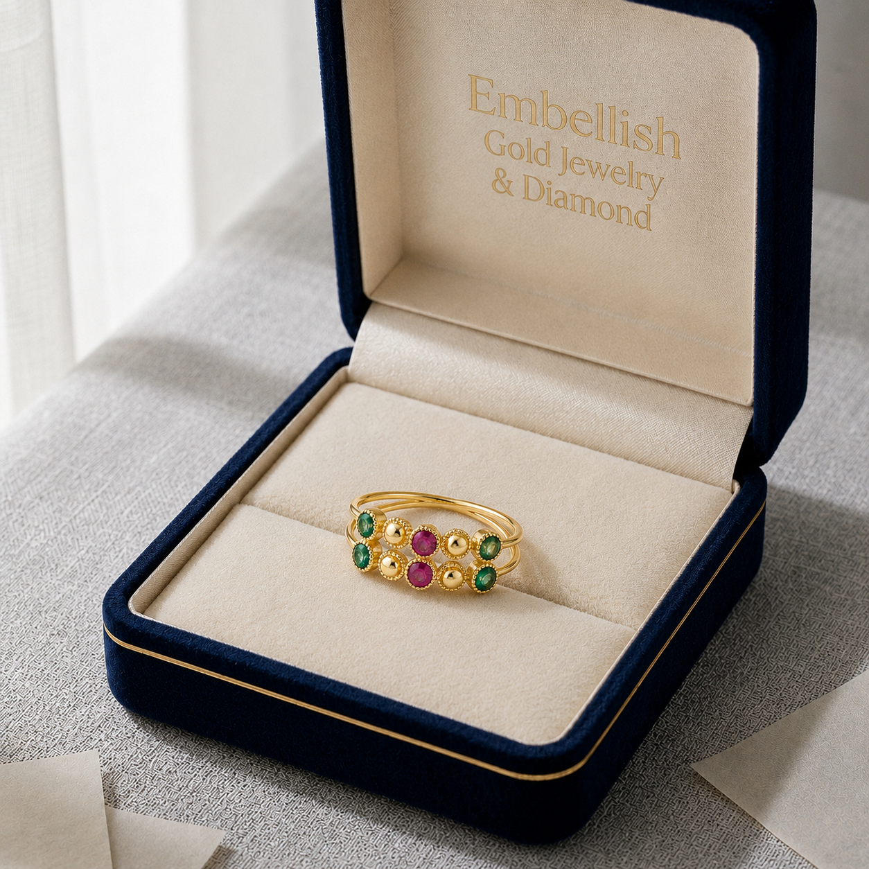21k Gold Multi-Color Stone RIng
