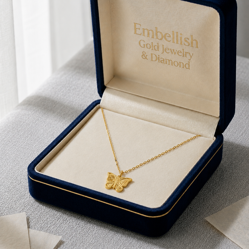 18K Real Gold Butterfly Necklace - 18k Gold Necklace - Embellish Gold
