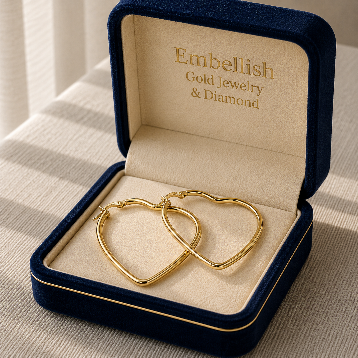 18k Gold Heart Loop Earrings - 18k Gold Earrings - Embellish Gold Jewelry & Diamond