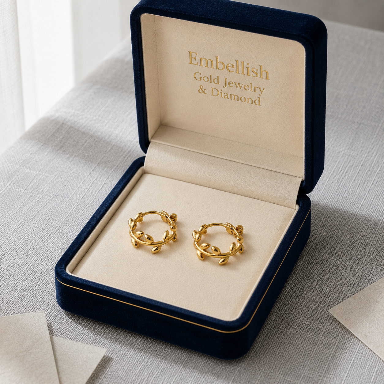 18k Gold Leaf Clip Earrings - 18k Gold Earrings - Embellish Gold Jewelry & Diamond