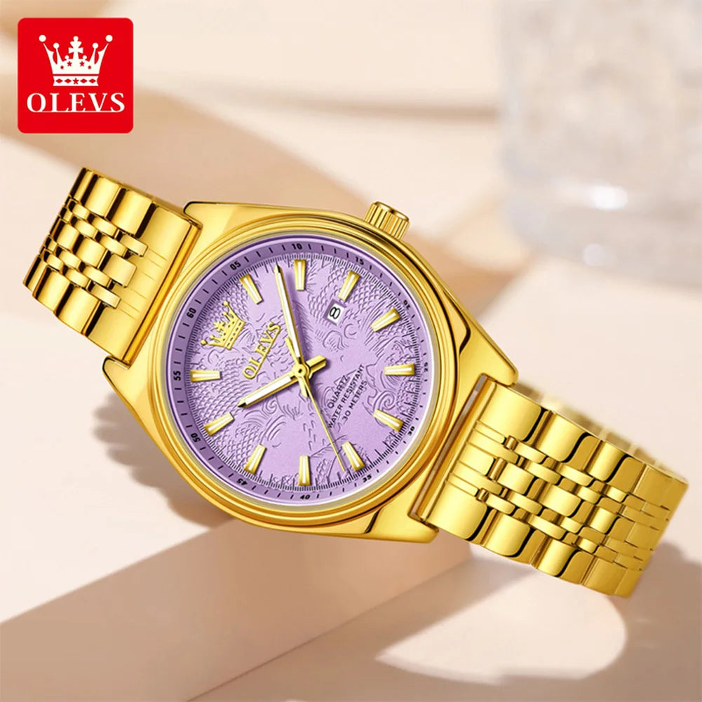 OLEVS Brand Luxury Gold Watch For Woman