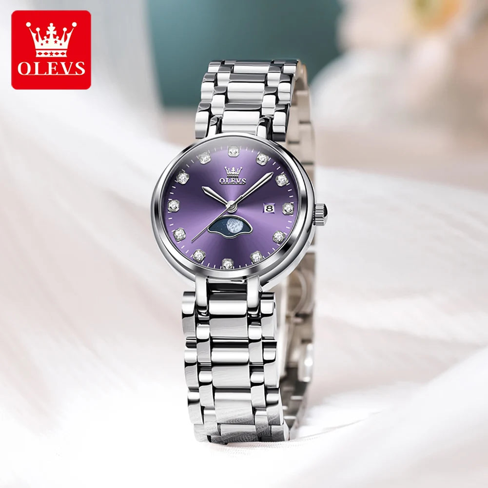 OLEVS Elegant Fashion Purple Rhinestone Dial Quartz Watch for Women