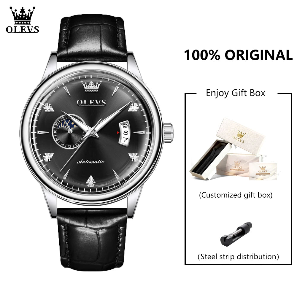 OLEVS 7040 24h Moon Phase Men's Watch - Festive Collection - Embellish Gold Jewelry & Diamond