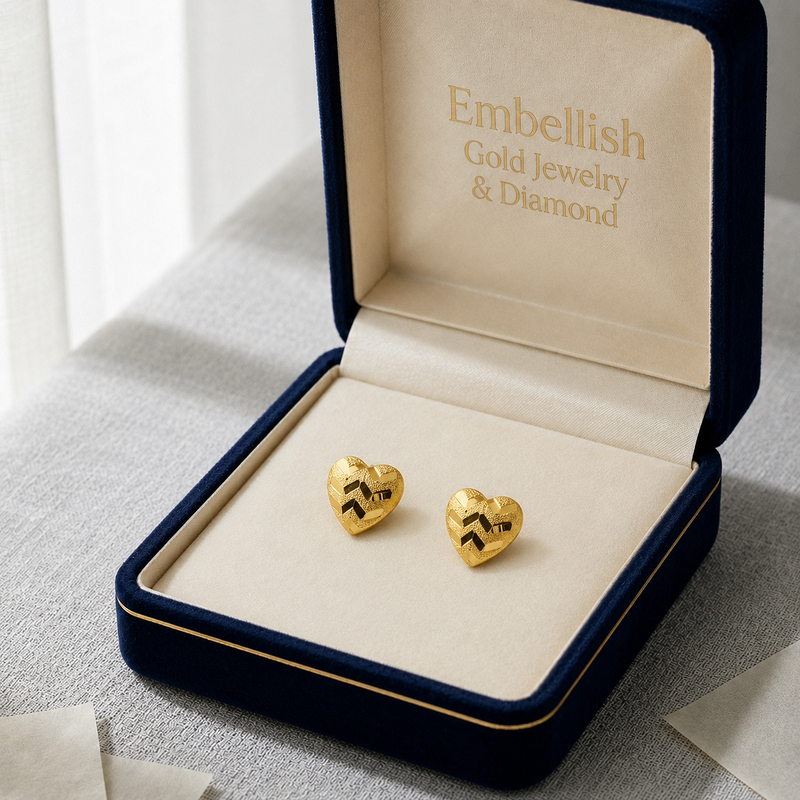 18k Gold Line Heart Screw Earrings - 18k Gold Earrings - Embellish Gold