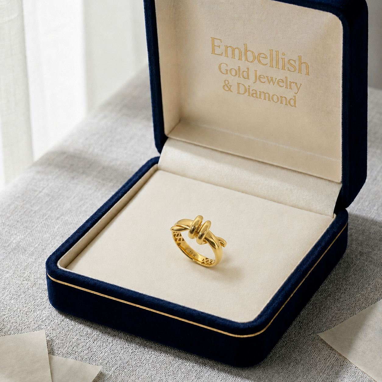خاتم تصميم ملتوي من الذهب الحقيقي عيار 18 قيراط - إطلاق جديد - Embellish Gold