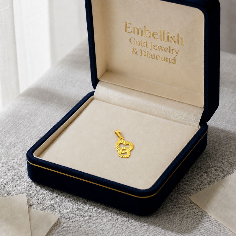 18k Two Heart Lovely Pendant - 18k Gold Pendant - Embellish Gold