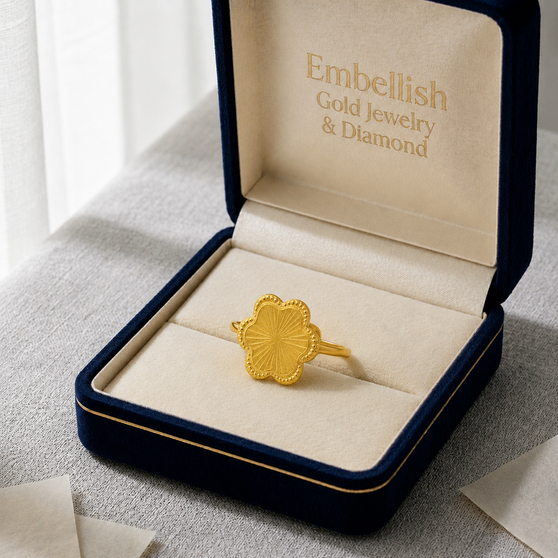 18k Gold Flower Lines Rings - 18k Gold Ring - Embellish Gold
