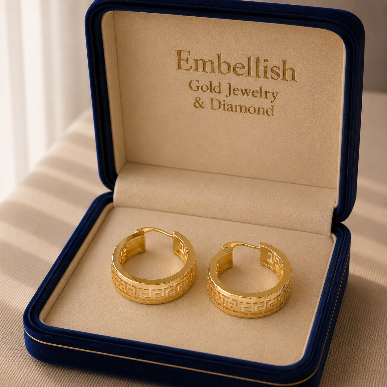 18k Gold Maze Round Loop Earrings 34 - 18k Gold Earrings - Embellish Gold Jewelry & Diamond