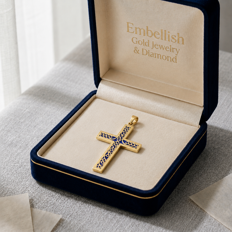 18k Gold Big Crucifix Pendant - 18k Gold Pendant - Embellish Gold Jewelry & Diamond