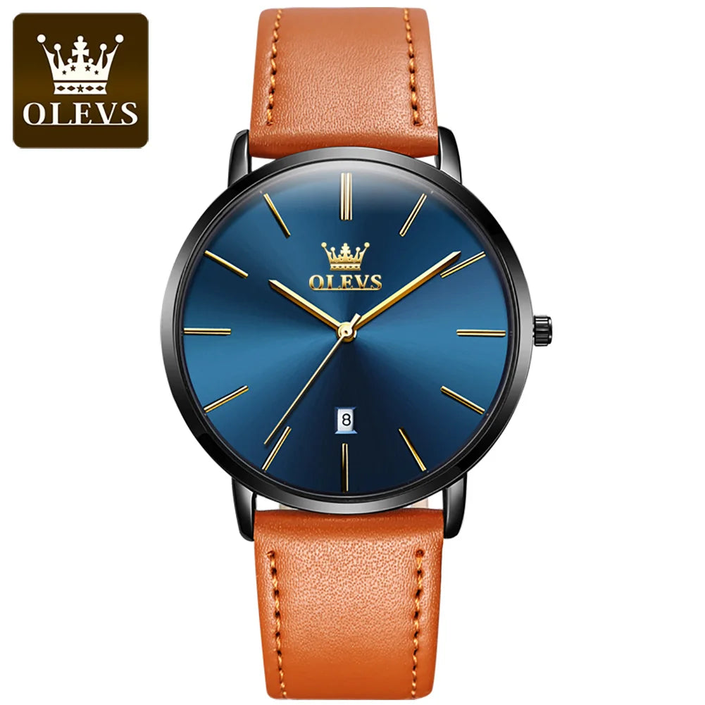 OLEVS 5869 Fashion Genuine Leather Men's Watch - Olevs - Embellish Gold Jewelry & Diamond
