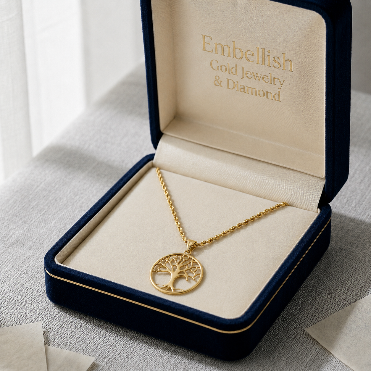 18k Gold Round Tree of Life Necklace
