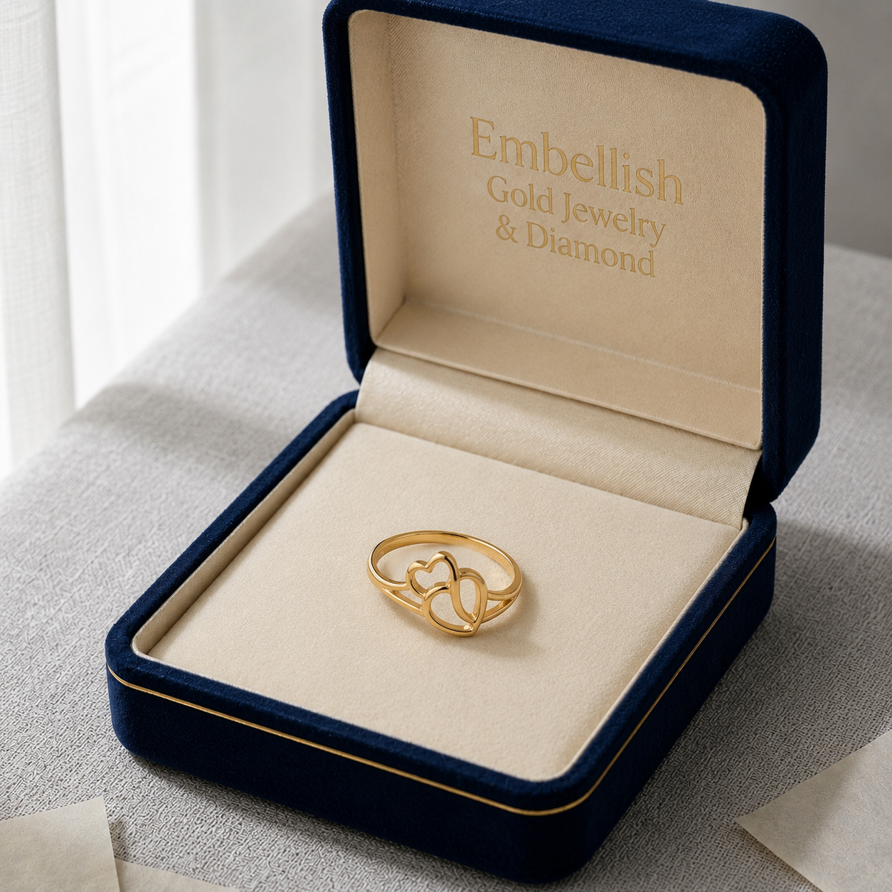 18k Gold Sexy Double Heart Ring - 18k Gold Ring - Embellish Gold Jewelry & Diamond