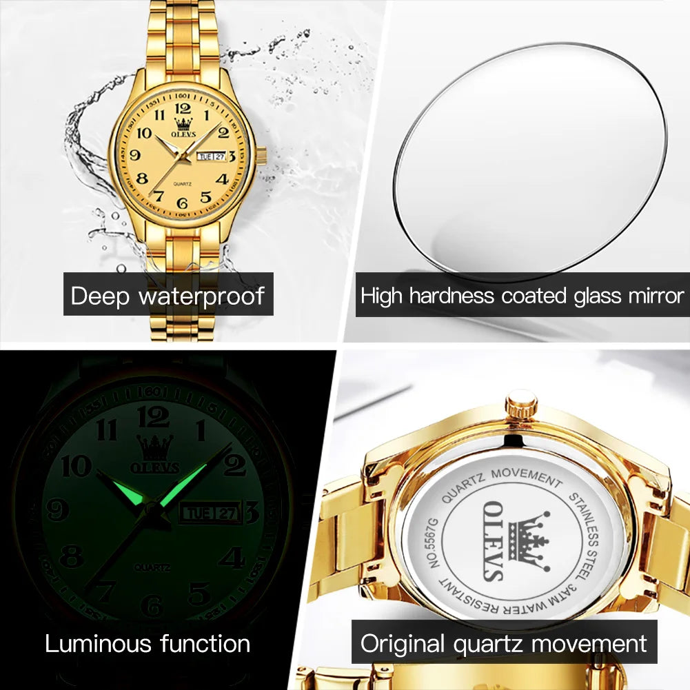 OLEVS Brand Luxury Gold Quartz Watch for Womens - Olevs - Embellish Gold Jewelry & Diamond