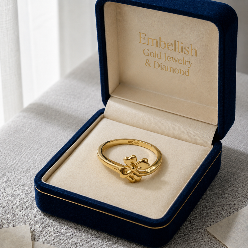 18k Gold Three Petal Ring - 18k Gold Ring - Embellish Gold Jewelry & Diamond