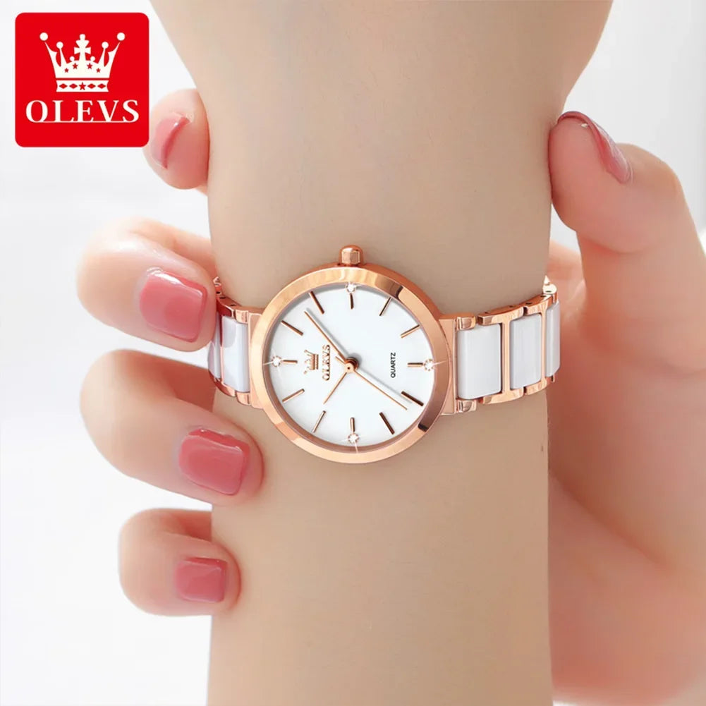 OLEVS 5877 Luxury Stainless Steel Watch for Women - Festive Collection - Embellish Gold Jewelry & Diamond