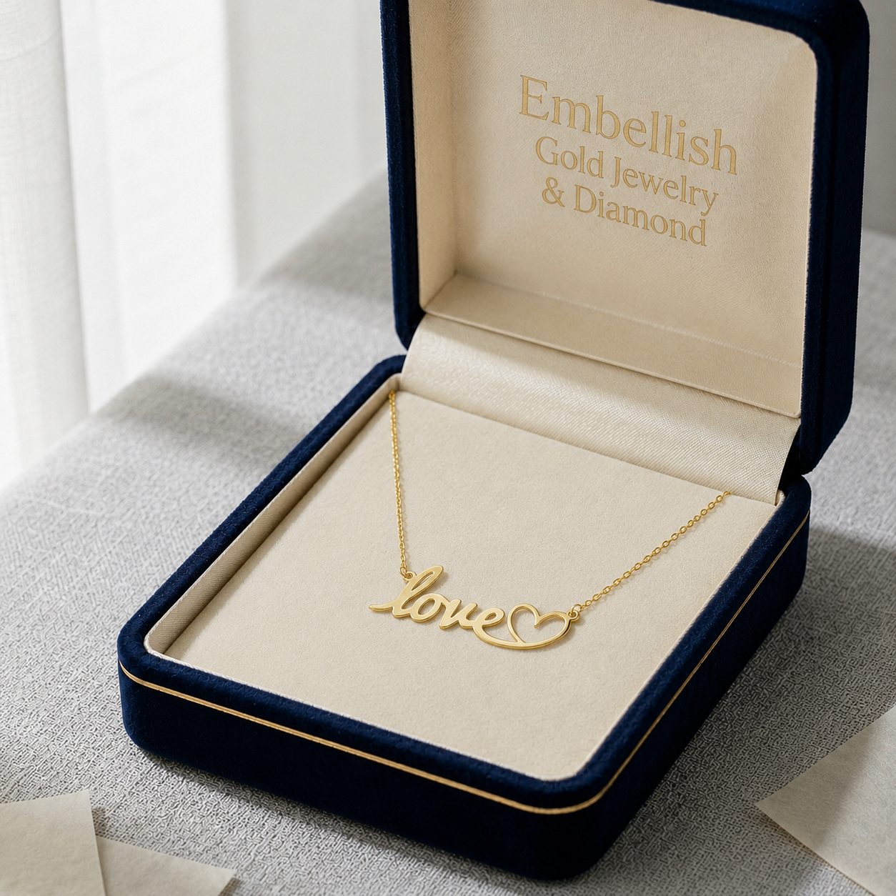 18K Real Gold Love With Heart Necklace - 18k Gold Necklace - Embellish Gold