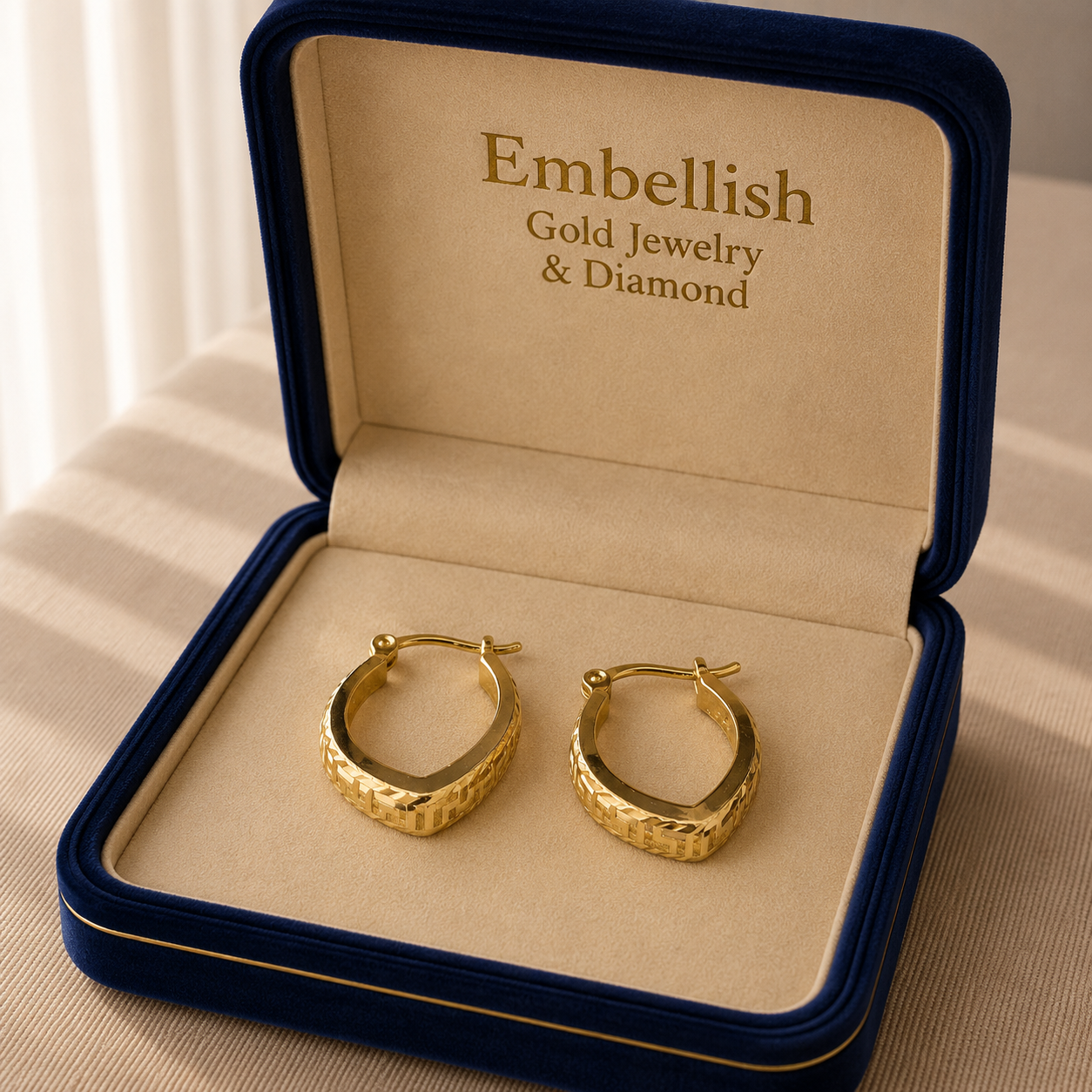 18k Gold V Shape Loop Earrings - 18k Gold Earrings - Embellish Gold Jewelry & Diamond