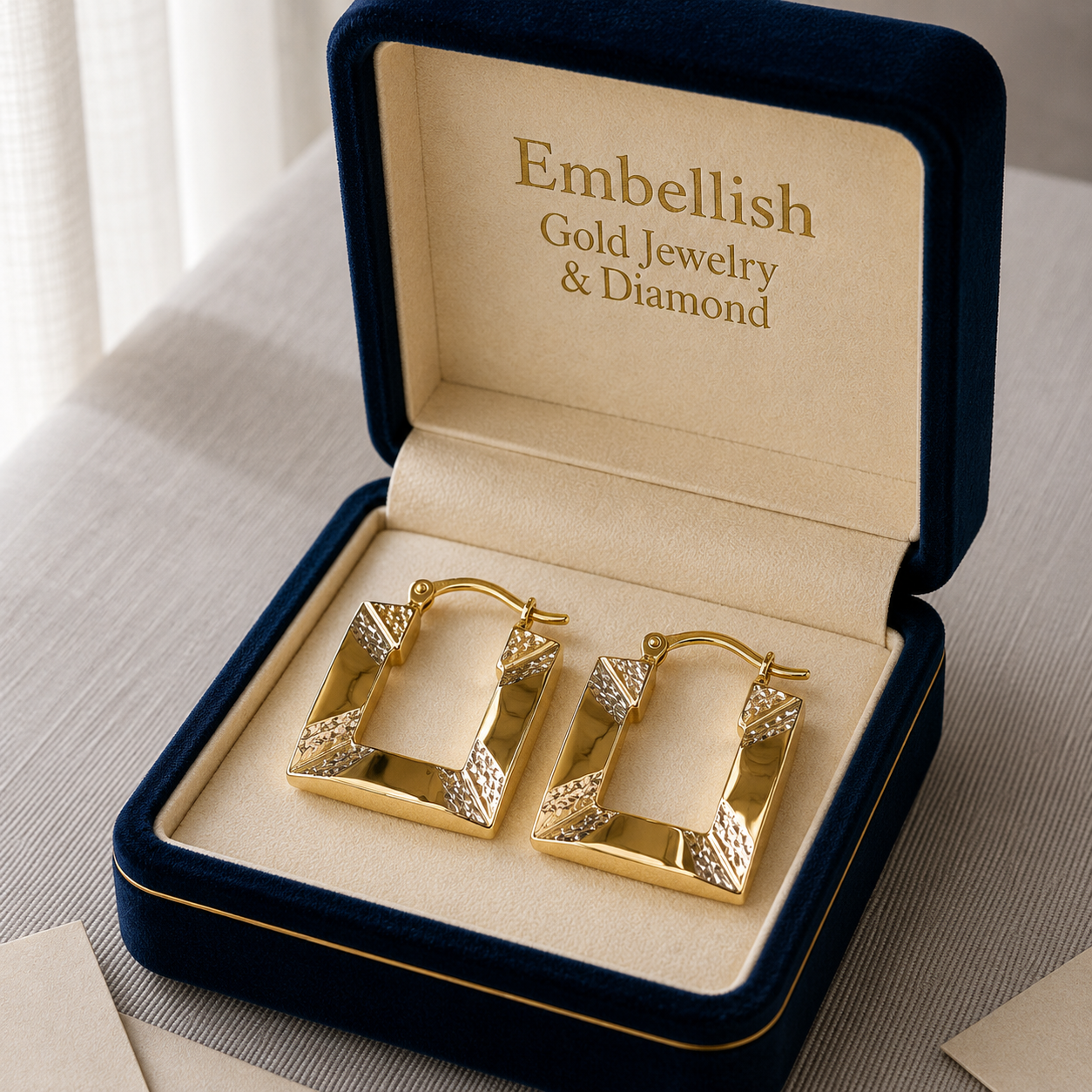 18k Gold Dia Cube Loop Earrings - 18k Gold Earrings - Embellish Gold Jewelry & Diamond
