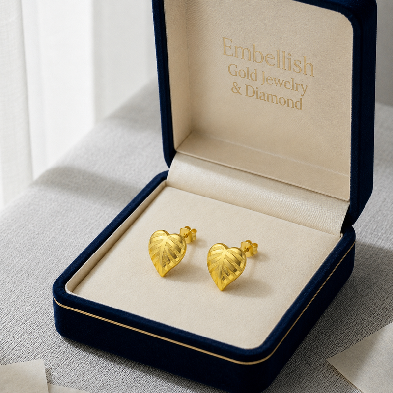 18K Real Saudi Gold Leaf Screw Earrings 037 - 18k Gold Earrings - Embellish Gold