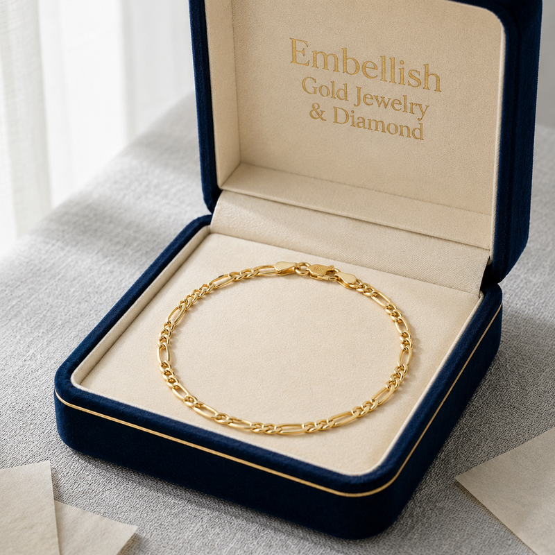 18k Gold Light Figaro Bracelet - ad collection - Embellish Gold Jewelry & Diamond