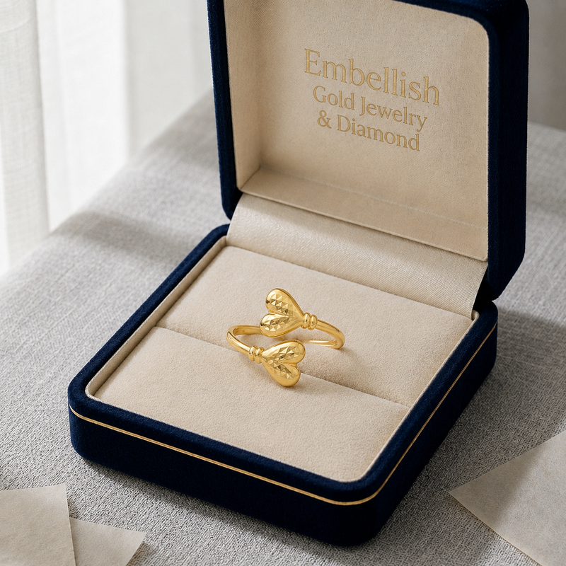 18k Gold Double Edge Heart Ring - 18k Gold Ring - Embellish Gold